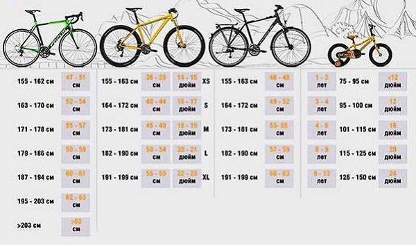 right bike frame for the height and other parameters