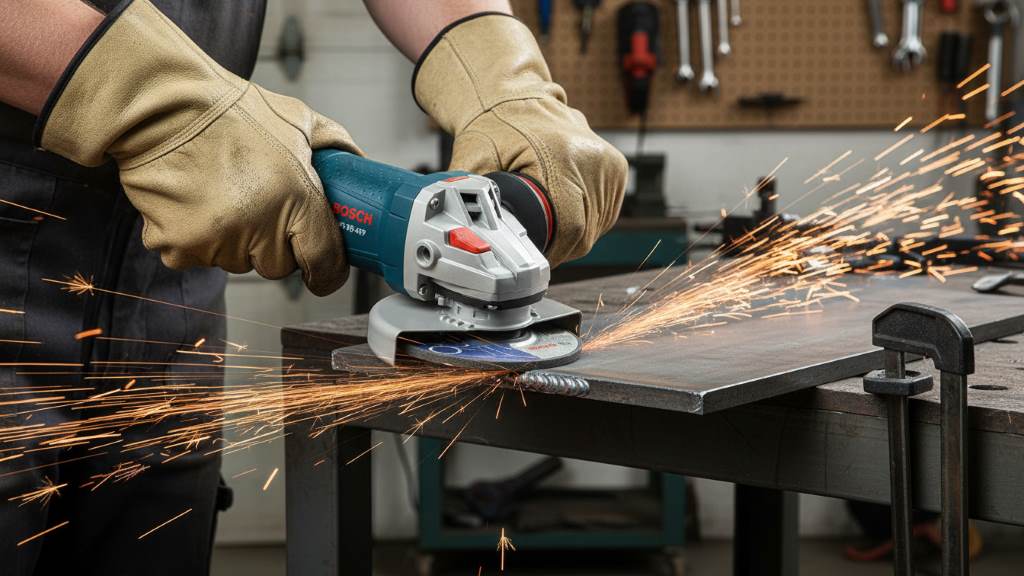 Grinding weld bead flat with a grinding wheel on Bosch GWS8-45