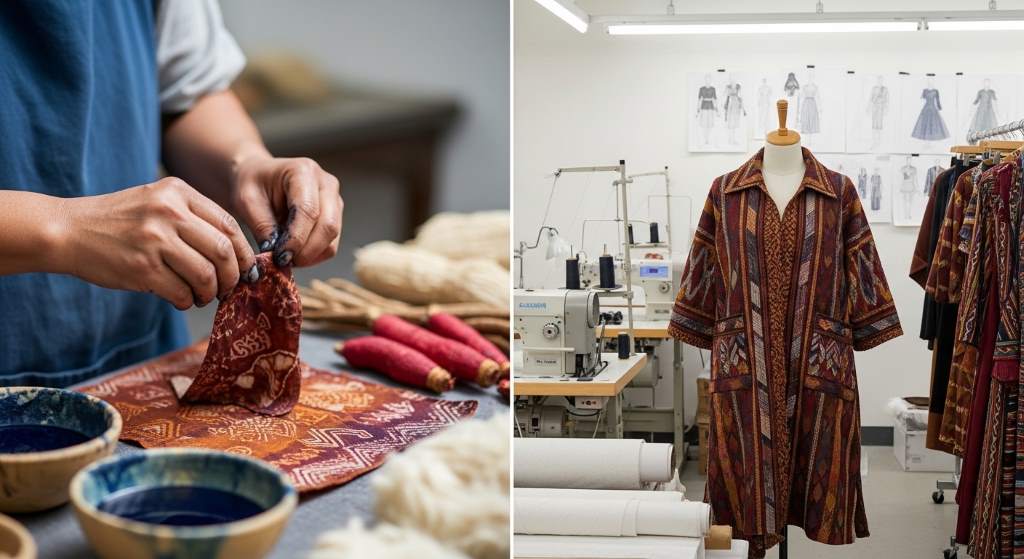 Handwoven Indigenous fabric patterns in Brooklyn fashion studio