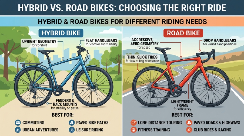 Hybrid and road bikes for different riding needs